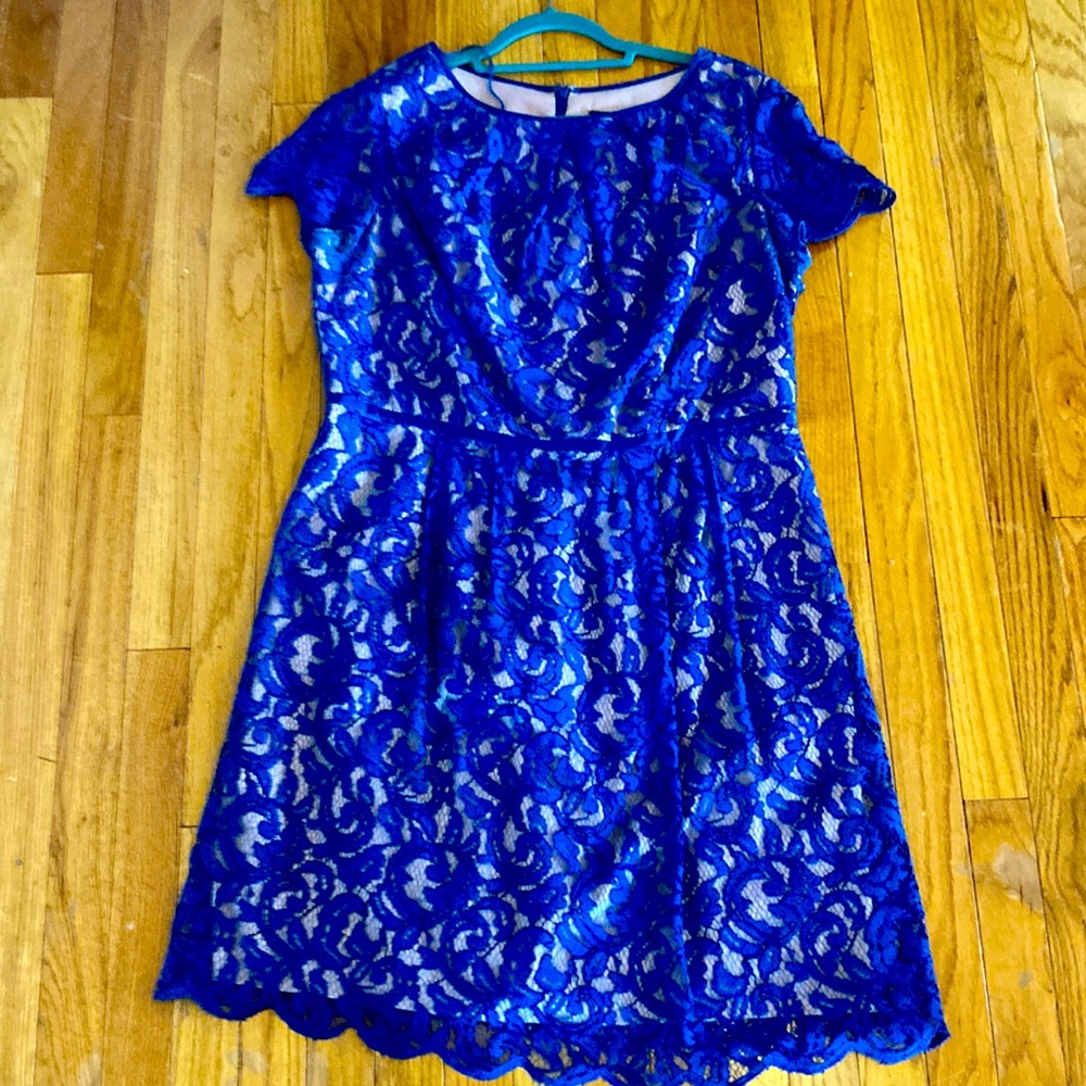 Adrianna Papell Blue Lace Cocktail Dress